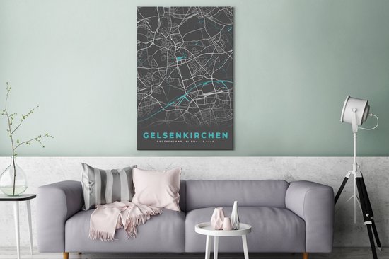 Peinture sur toile Allemagne - Blauw - Gelsenkirchen - Plan de ville - Carte - Plan d'étage - 90x140 cm - Décoration murale