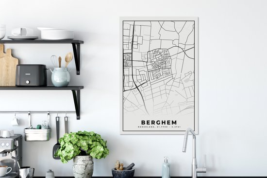 Peinture sur toile Carte - Nederland - Carte - Plan de la ville - Berghem - 60x90 cm - Décoration murale