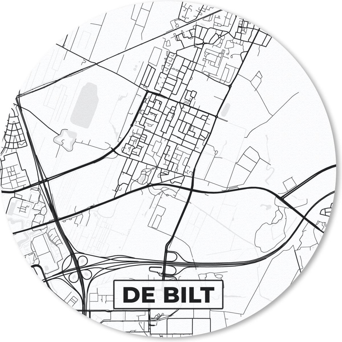 Muismat - Mousepad - Rond - De Bilt - Plattegrond - Stadskaart - Kaart - 40x40 cm - Ronde muismat