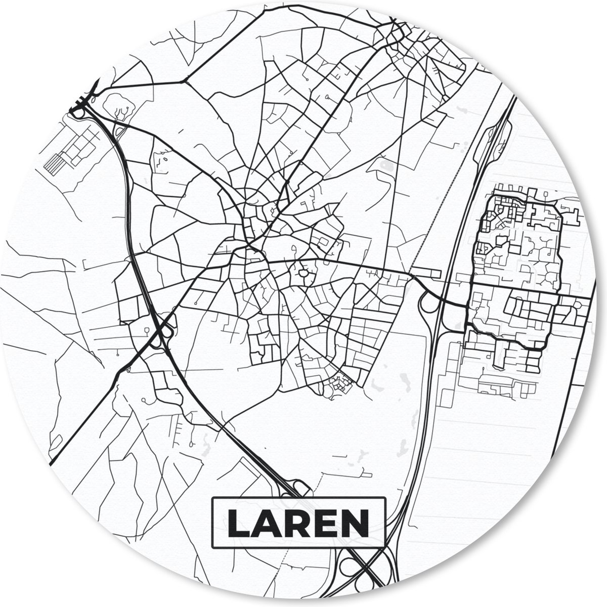 Muismat rond 40x40 cm - Mousepad Stadskaart - Kaart - Laren - Plattegrond - Ronde muismatten - Stadskaart