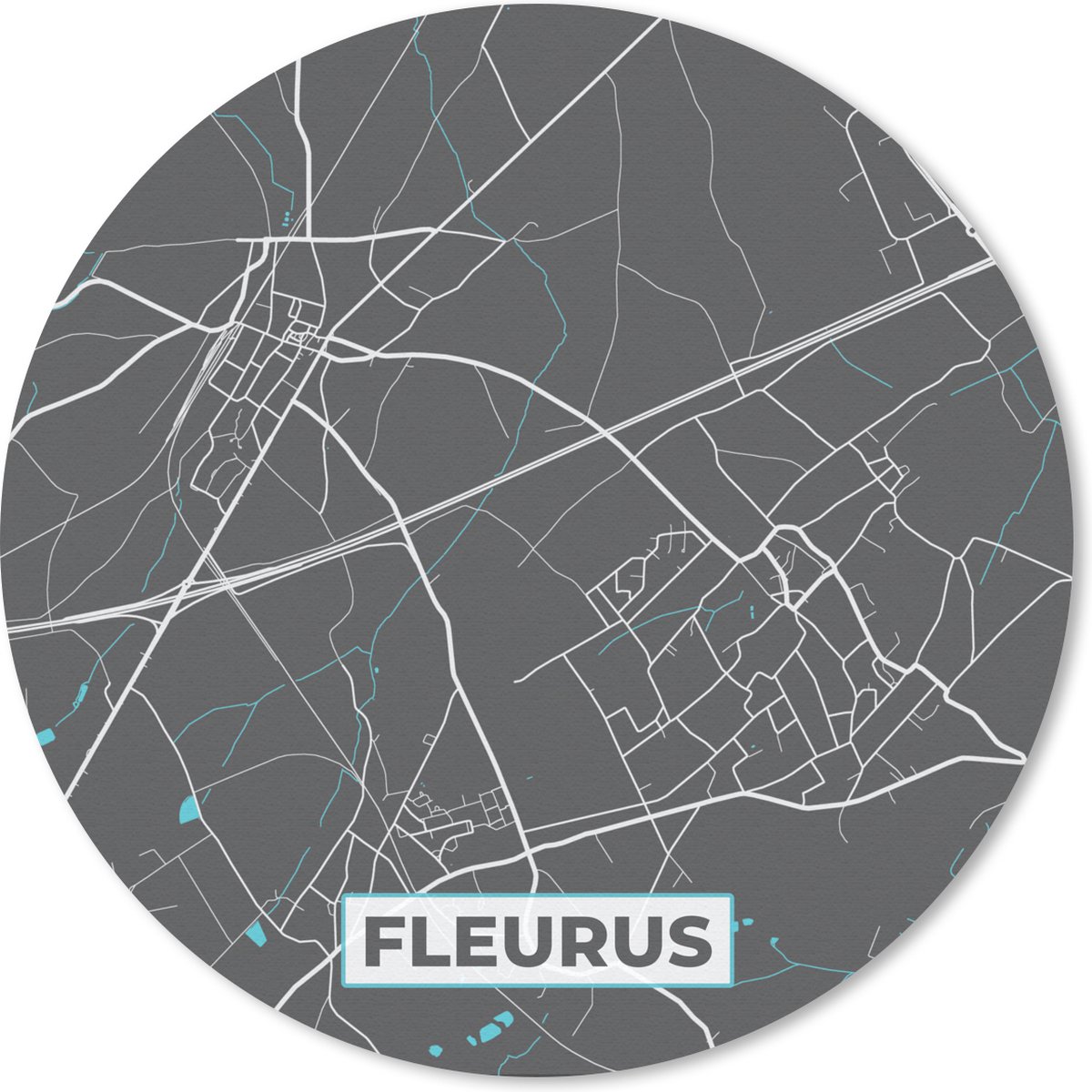 Muismat rond 40x40 cm - Mousepad België – Fleurus – Stadskaart – Kaart – Blauw – Plattegrond - Ronde muismatten - Stadskaart