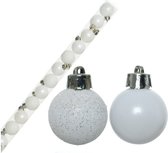 14x stuks kunststof kerstballen wit 3 cm glans/mat/glitter - Kerstversiering