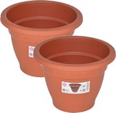 Set van 10x stuks terra cotta kleur ronde plantenpot/bloempot kunststof diameter 16 cm - Plantenbakken/bloembakken voor buiten