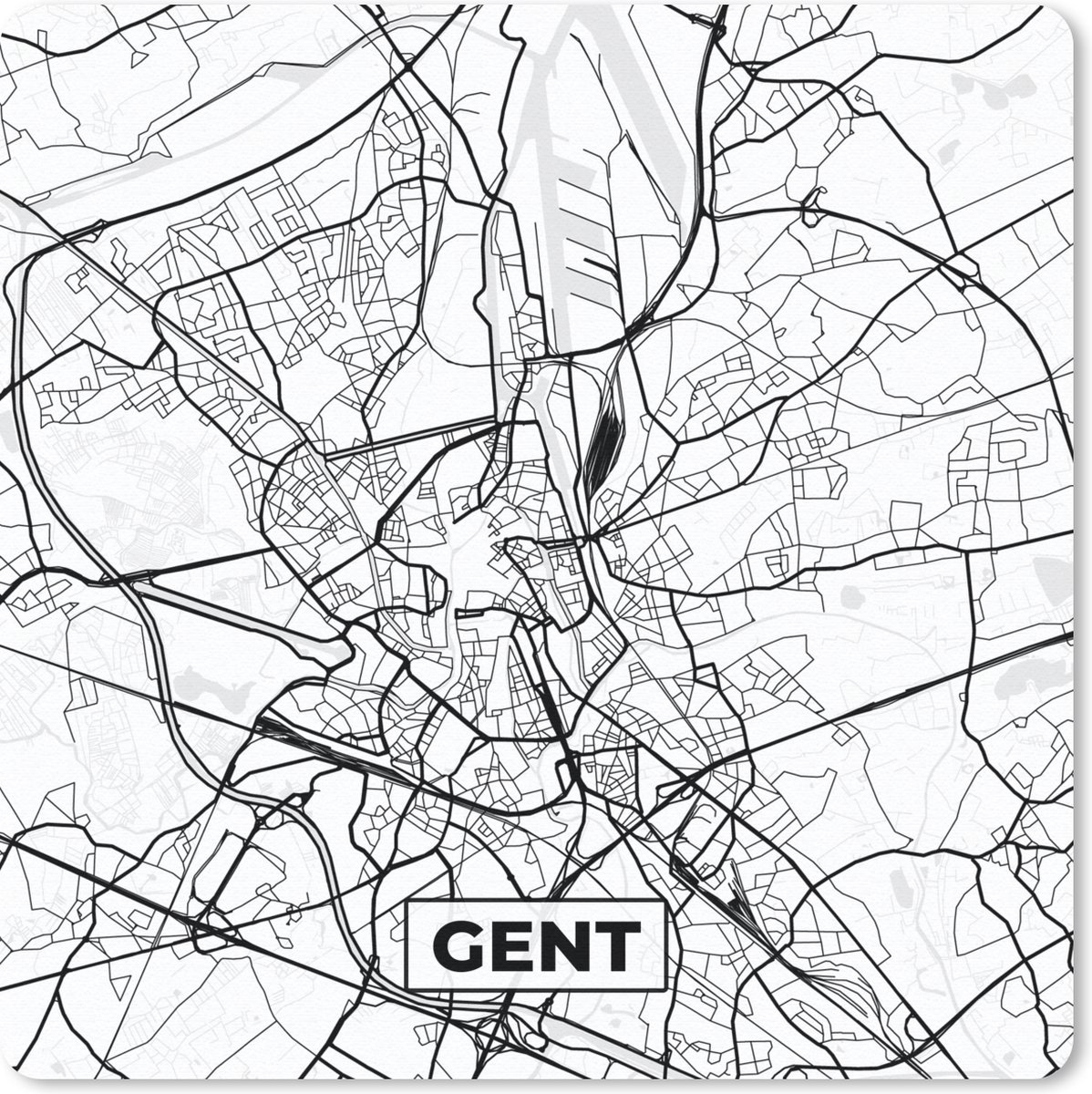 Muismat Klein - Stadskaart – Plattegrond – België – Zwart Wit – Gent – Kaart - 20x20 cm
