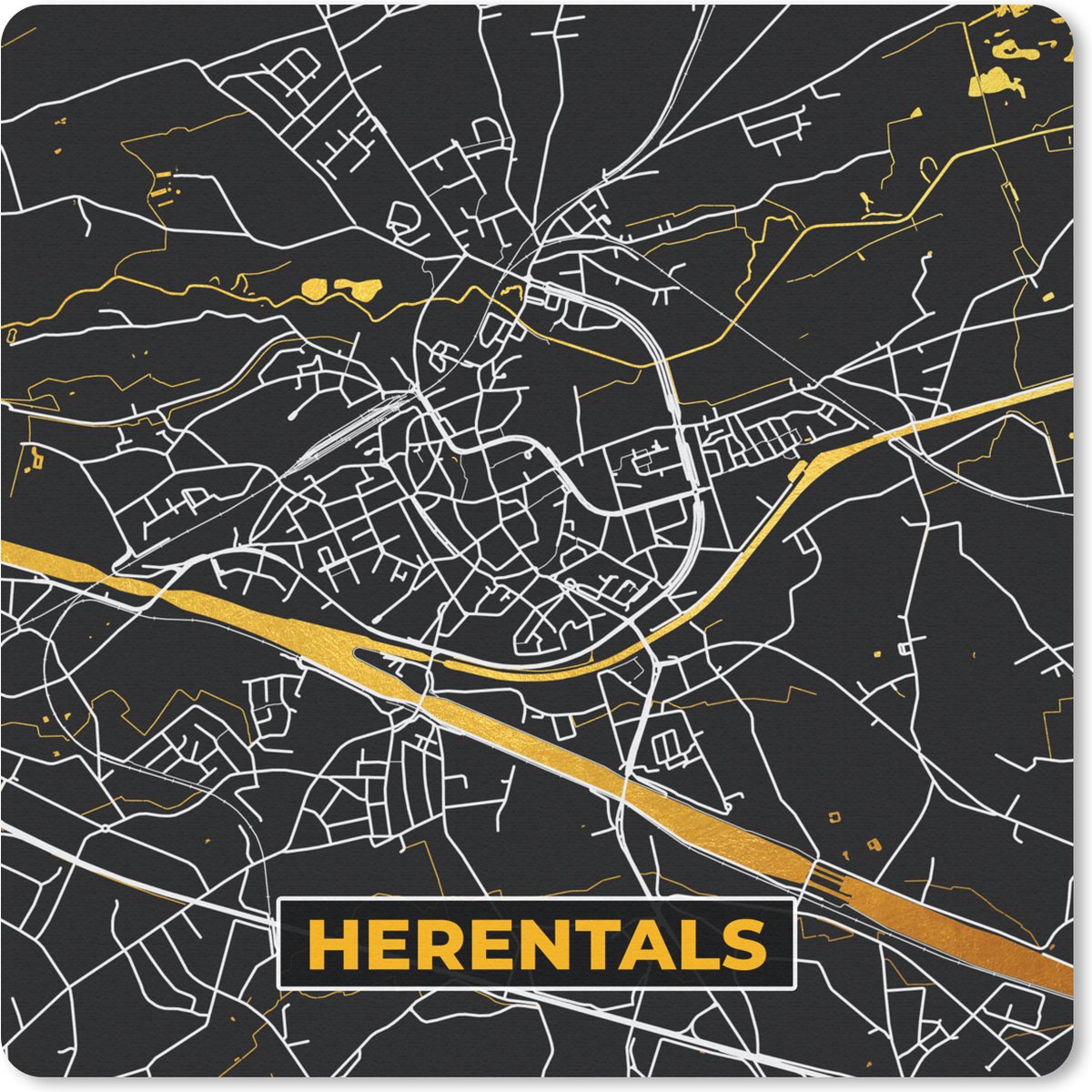 Muismat Klein - Plattegrond - Herentals - Stadskaart - Kaart - Goud - 20x20 cm