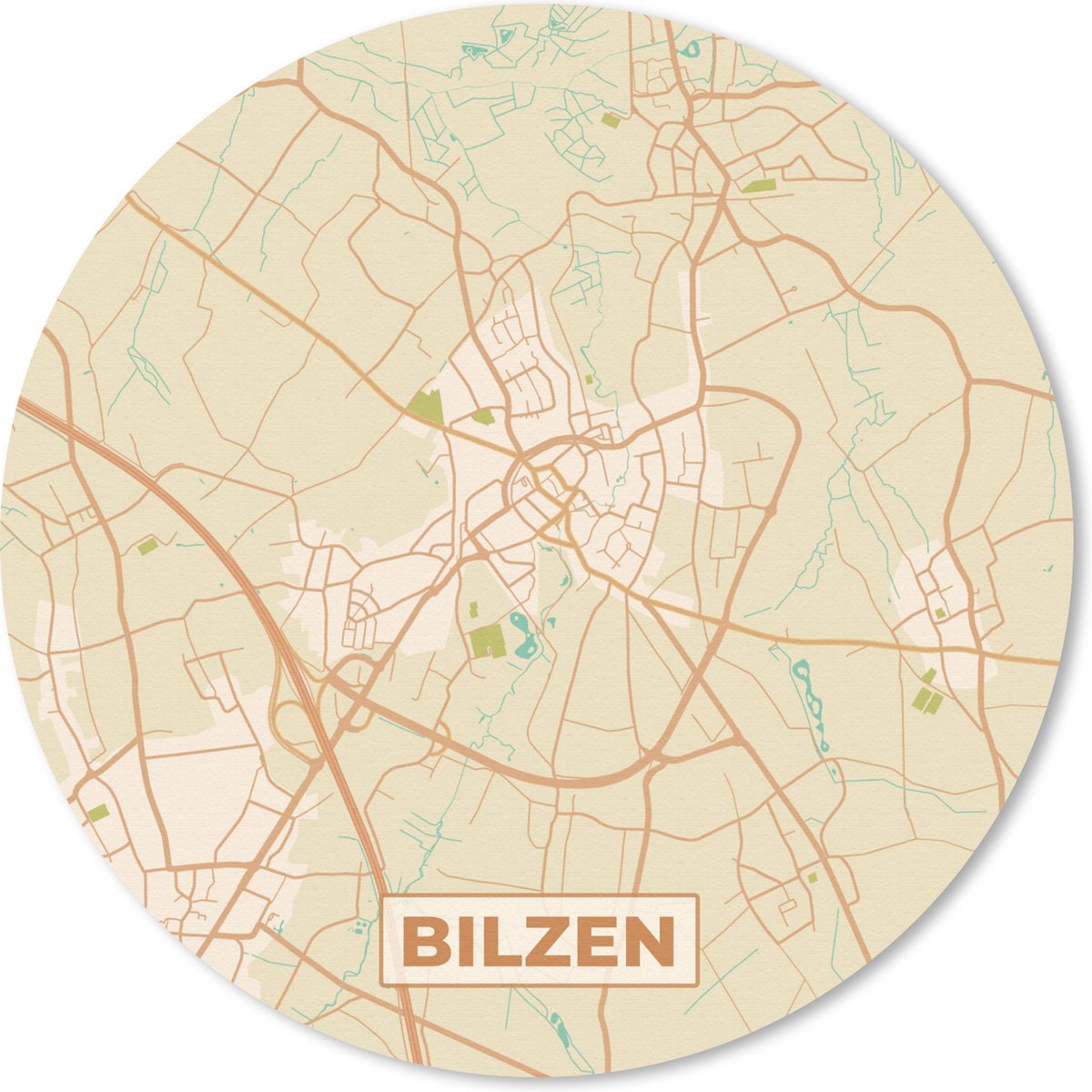 Muismat rond 40x40 cm - Mousepad Kaart - Plattegrond - Vintage - Bilzen - Stadskaart - Ronde muismatten - Stadskaart