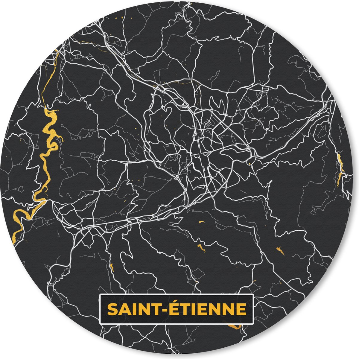 Muismat - Mousepad - Rond - Stadskaart - Plattegrond - Saint-Étienne - Frankrijk - Kaart - 40x40 cm - Ronde muismat