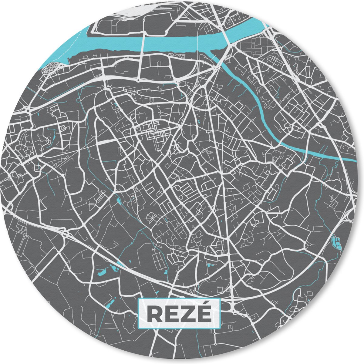 Muismat rond 20x20 cm - Mousepad Rezé - Frankrijk - Stadskaart - Kaart - Plattegrond - Ronde muismatten - Stadskaart