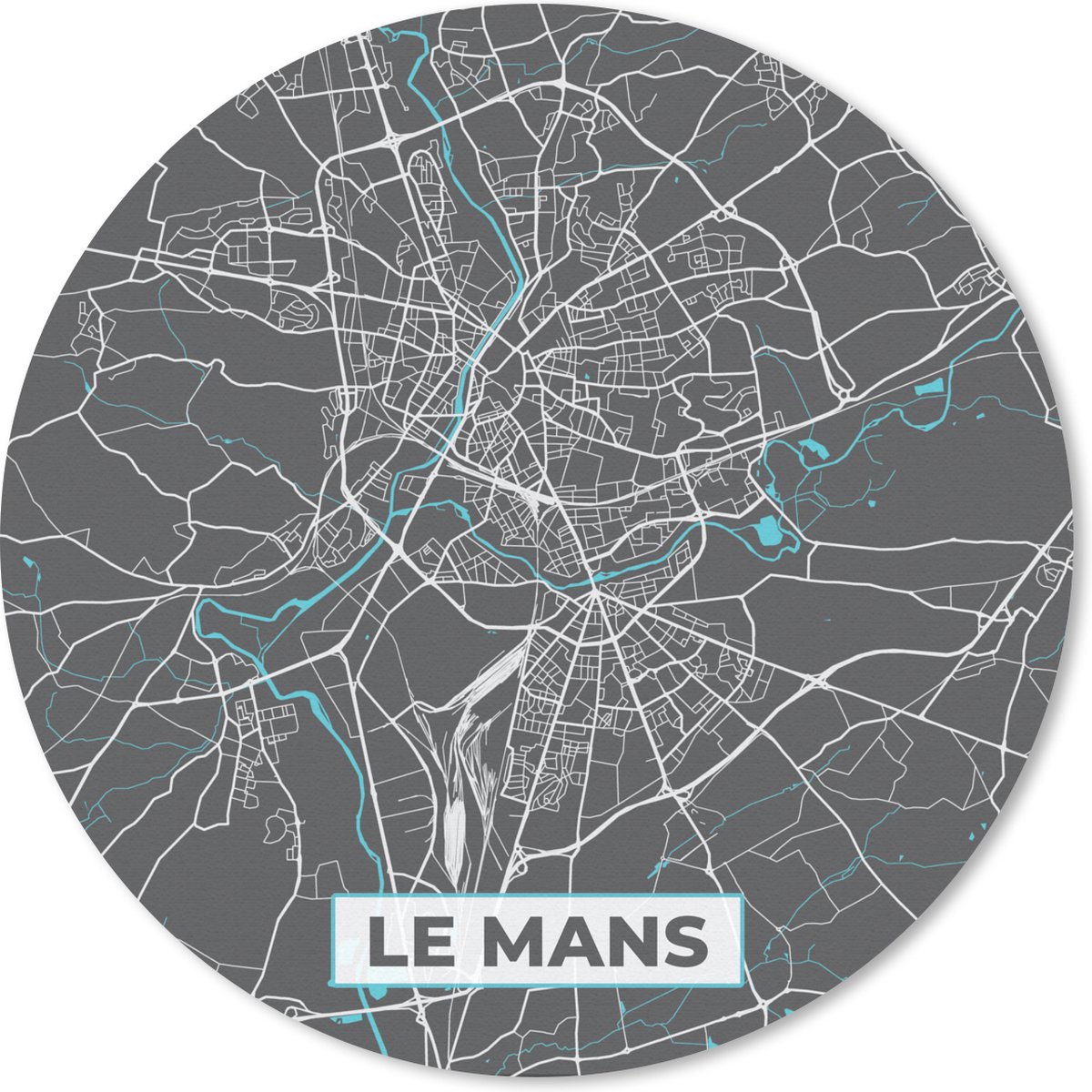 Muismat rond 20x20 cm - Mousepad Frankrijk - Plattegrond - Kaart - Stadskaart - Le Mans - Ronde muismatten - Stadskaart