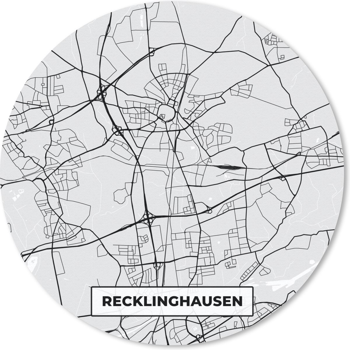 Muismat rond 50x50 cm - Mousepad Kaart - Recklinghausen - Duitsland - Stadskaart - Plattegrond - Ronde muismatten - Stadskaart