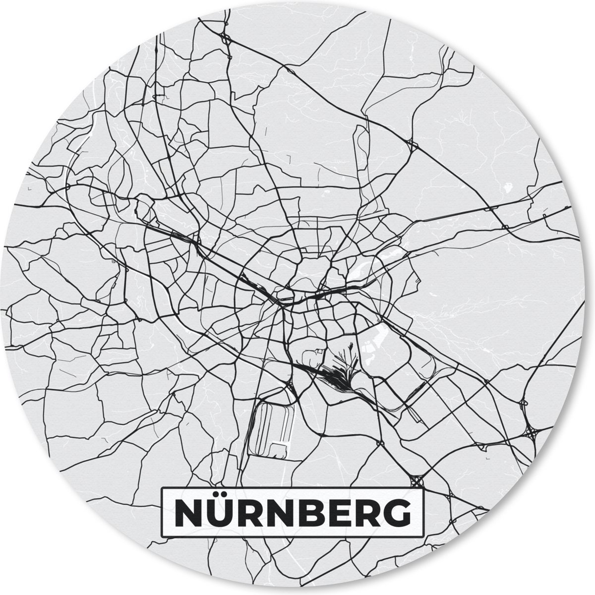 Muismat rond 30x30 cm - Mousepad Nürnberg - Kaart - Stadskaart - Plattegrond - Duitsland - Ronde muismatten - Stadskaart