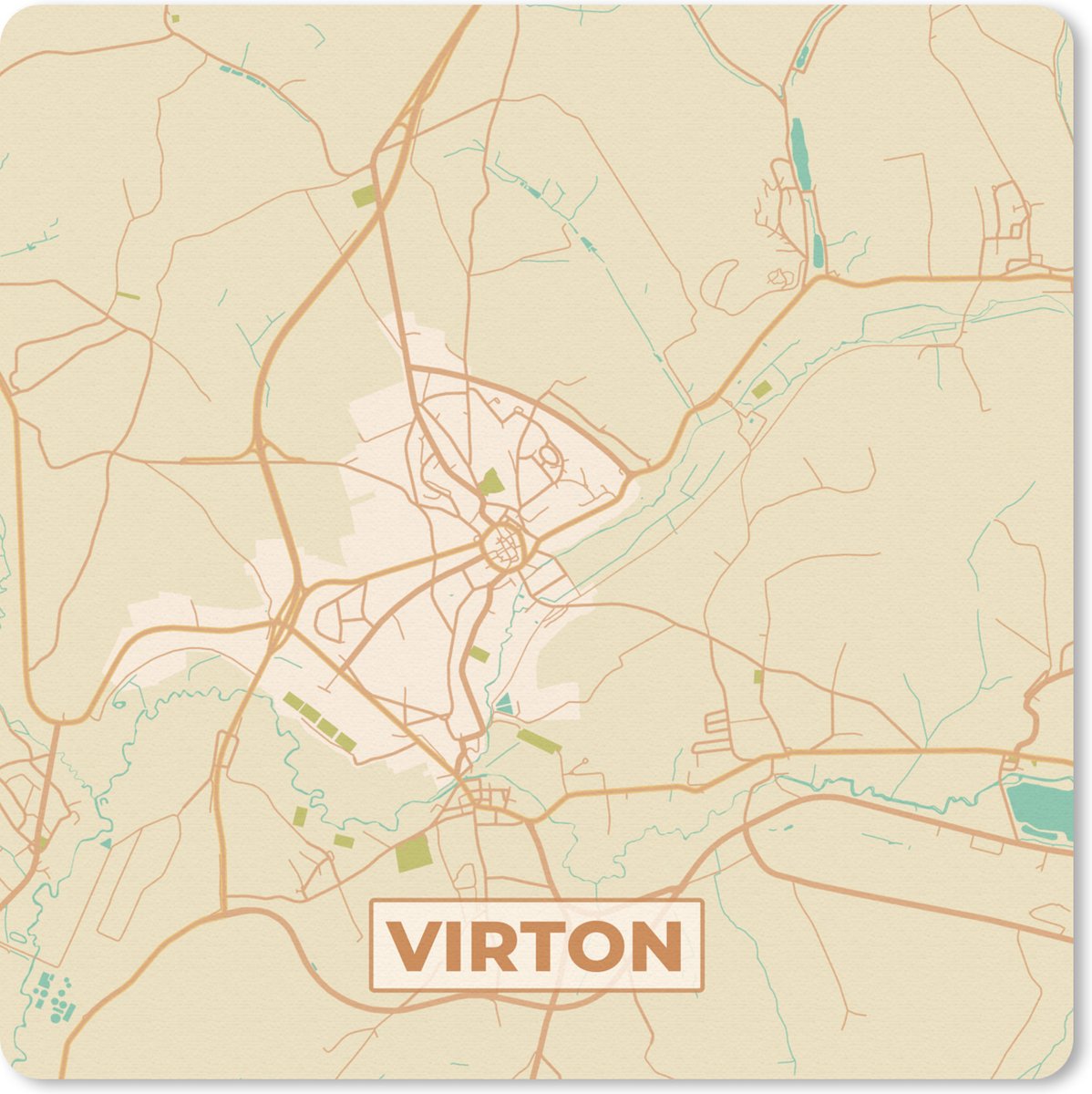 Muismat 20x20 cm - Mousepad Plattegrond - Kaart - België - Vintage - Virton - Stadskaart - Muismatten - Stadskaart