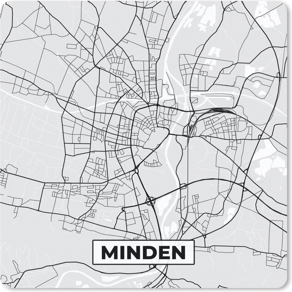 Muismat 30x30 cm - Mousepad Minden - Kaart - Stadskaart - Duitsland - Plattegrond - Muismatten - Stadskaart