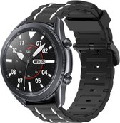 Siliconen Smartwatch bandje - Geschikt voor Samsung Galaxy Watch 3 45mm sport gesp band - zwart/wit - Strap-it Horlogeband / Polsband / Armband
