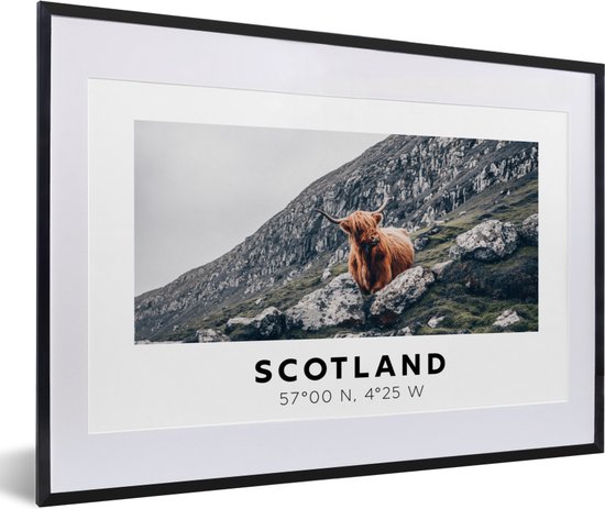 Fotolijst incl. Poster - Schotland - Schotse Hooglander - Bergen - Dieren - 60x40 cm - Posterlijst
