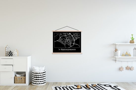 Porte-affiche avec affiche - Affiche scolaire - Carte - Bois-le-Duc - Plan de la ville - Carte - 60x45 cm - Lattes vierges