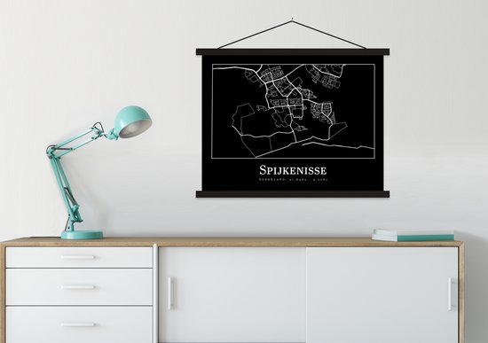 Posterhanger incl. Poster 60x45 cm - Schoolplaat - Spijkenisse - Kaart - Stadskaart - Plattegrond - Textielposter - Zwarte latten - Stadskaart