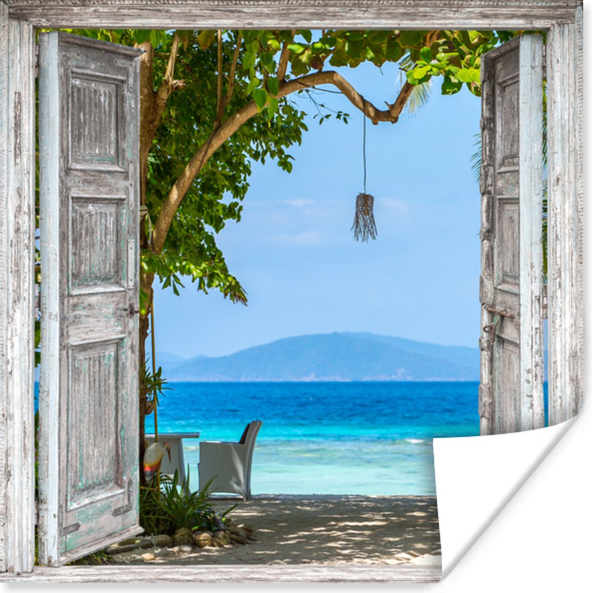 Poster Strand - Tropisch - Zee - Doorkijk - 75x75 cm