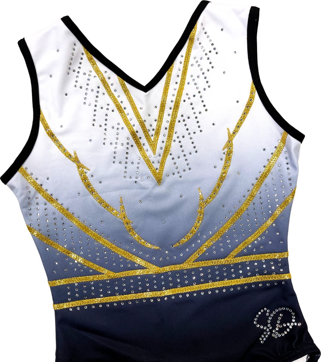 Sparkle&Dream Turnpakje Gina Zwart Wit Goud - CLA maat 134/140 - Gympakje voor turnen, acro, trampoline en gymnastiek.