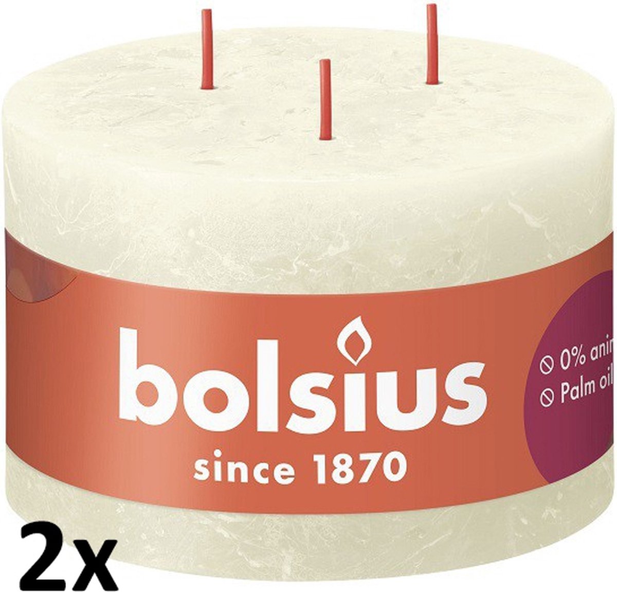Bolsius 2 stuks Bolsius ivoor rustiek 3 lonten kaars 90/140 (57 uur) Eco Shine Soft Pearl