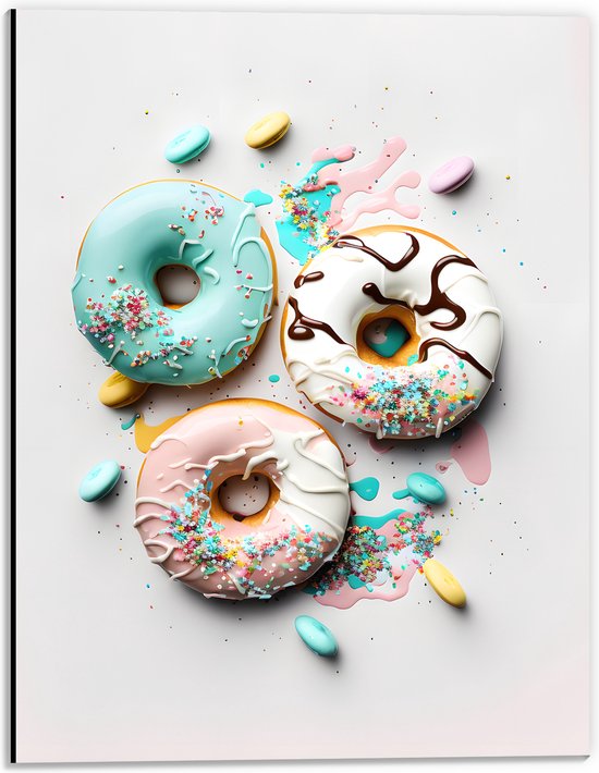 Dibond - Donuts met Pastelkleurig Glazuur en Sprinkles - 30x40 cm Foto op Aluminium (Wanddecoratie van metaal)