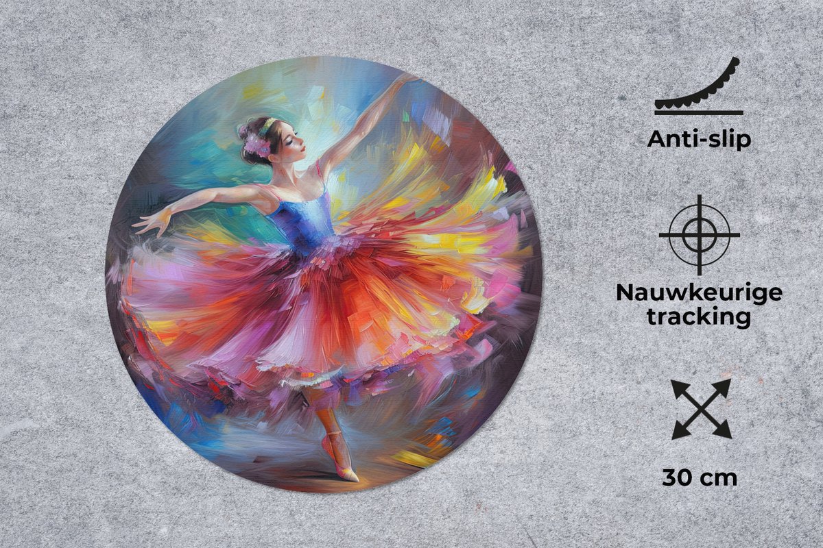 Muismat rond 30x30 cm - Mousepad Schilderij - Olieverf - Dans - Ballerina - Ronde muismatten