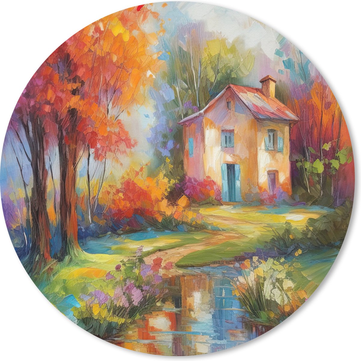 Muismat rond 30x30 cm - Mousepad Landschap - Kleurrijk - Olieverf - Kunst - Ronde muismatten