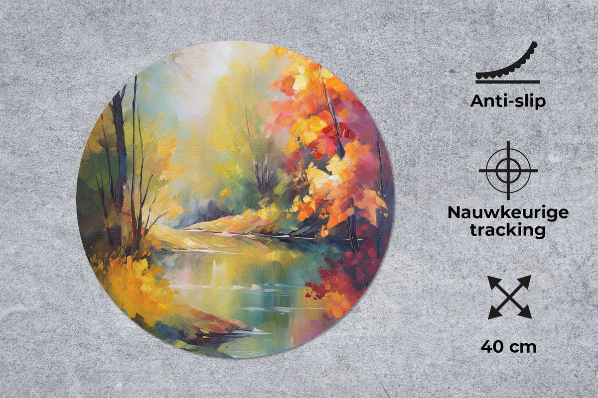 Muismat rond 40x40 cm - Mousepad Landschap - Olieverf - Rivier - Kleurrijk - Ronde muismatten