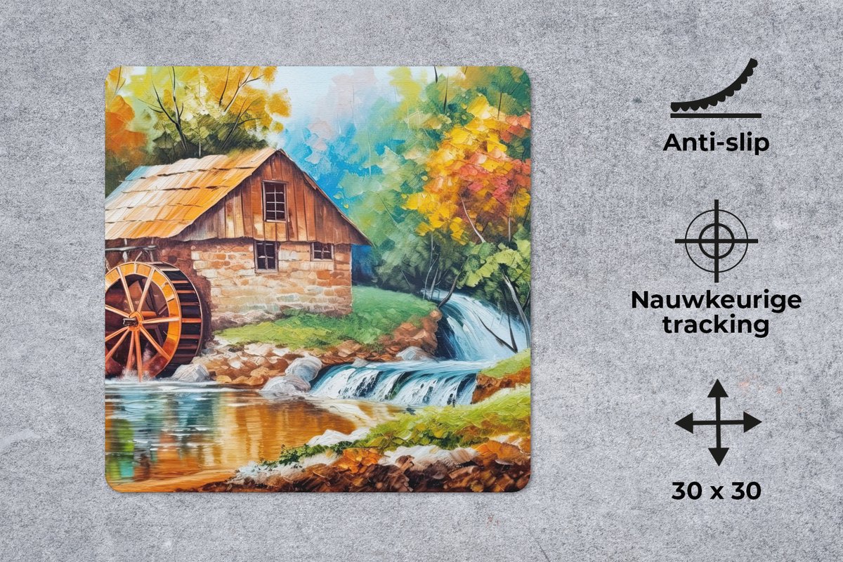 Muismat 30x30 cm - Mousepad Landschap - Schilderij - Huis - Kunst - Herfst - Muismatten