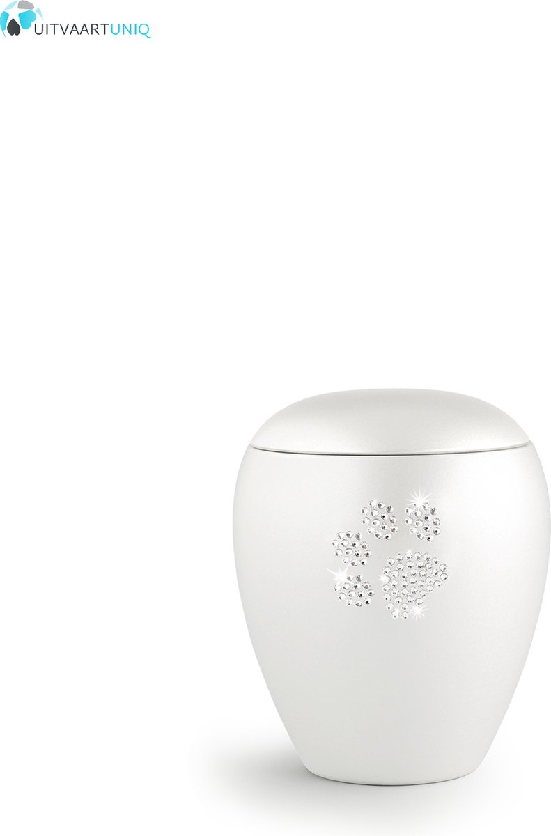 Dierenurn paarlemoer swarovski pootafdruk klein