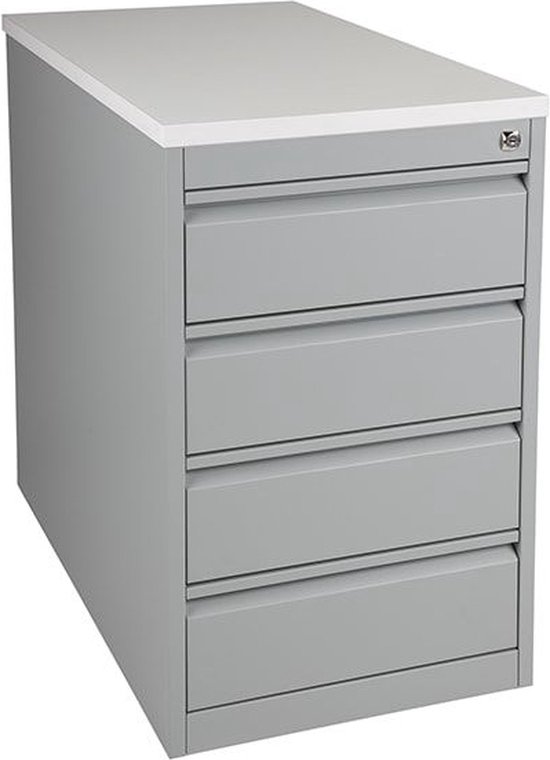 ABC Kantoormeubelen praktische standcontainer 3 lades diep 80cm kleur aluminium (ral9006) topblad beuken