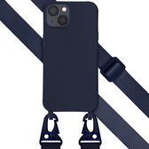 iPhone 13 Hoesje Met Koord - Selencia Siliconen hoesje met afneembaar koord - Donkerblauw