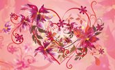 Fotobehang - Vlies Behang - Roze Bloemen en Hartjes - 368 x 254 cm