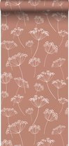 ESTAhome papier peint paravent fleurs terre cuite et blanc - 139320 - 0,53 x 10,05 m