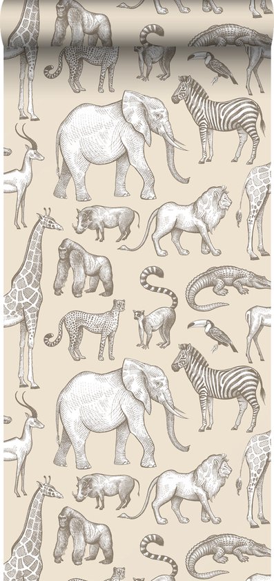 ESTAhome behang jungle dieren beige - 139511 - 53 cm x 10,05 m