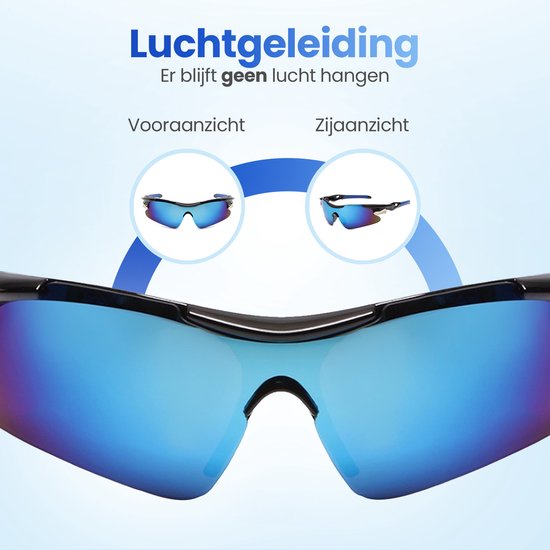 Garpex® Fietsbril - Sportbril - Zonnebril Heren - Wielrennen - Motor - Zwart Frame met Blauwe Lens van Garpex — afbeelding 4