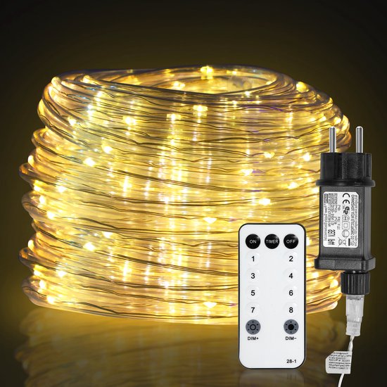 Lichtsnoer Binnen en Buiten – 300 LED -10 meter LED – Op Batterijen – Sfeerverlichting – Met Afstandsbediening – Waterdicht-- Lampjes Slinger- Lichtsnoer Buiten - Fairy Lights-Warm wit