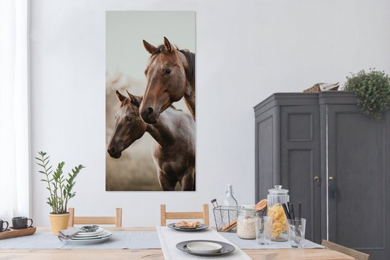 Toile Peinture Paarden - Nature - Marron - 80x160 cm - Décoration murale