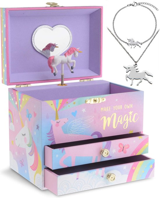 Jewelkeeper® Little Girls Unicorn Music Box & Jewellery Set - 3 Unicorn Gifts for Girls