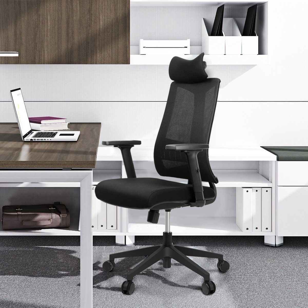 IKIDO - Fauteuil de bureau ergonomique en maille , chaise de bureau  inclinable à haut dossier, appui-tête ajustable,accoudoir 2D reglables,  noir - Chaises - Rue du Commerce