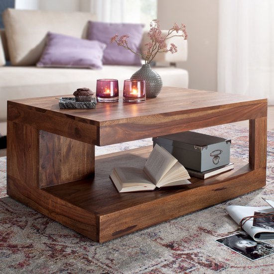 Table basse Rootz bois massif Sheesham 90 x 60 x 40 cm - Table de salon  design marron... | bol