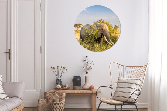 WallCircle - Cercle mural ⌀ 90 - Éléphant - Animaux - Herbe - Vert - Berg - Tableaux ronds salon - Assiette murale ronde - Décoration murale cercle - Décoration chambre intérieur - Décoration murale cercle mural - Accessoires de maison