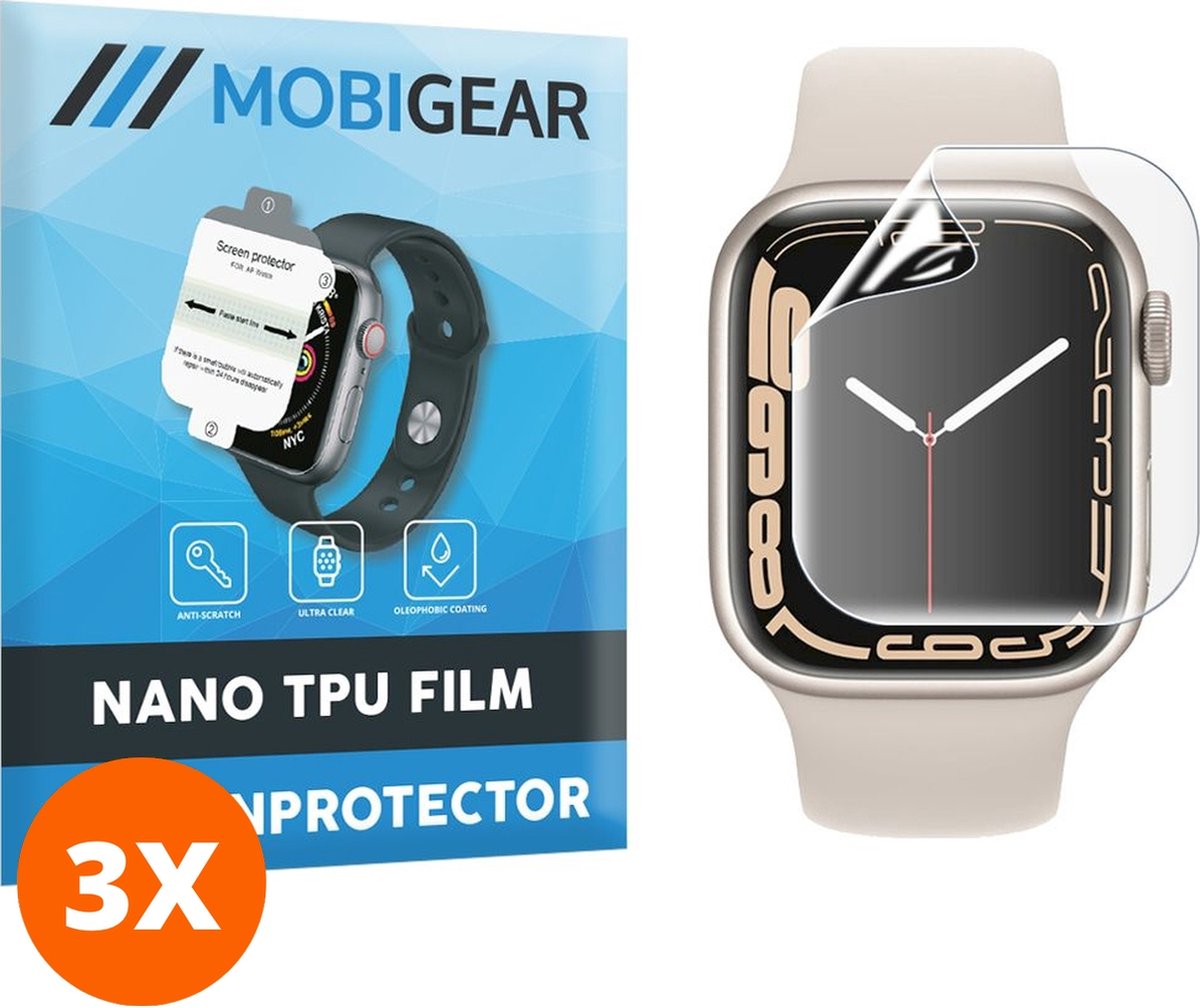 Mobigear Screenprotector geschikt voor Apple Watch - 41 mm Hydrogel TPU | Mobigear Screenprotector - Case Friendly (3-Pack)