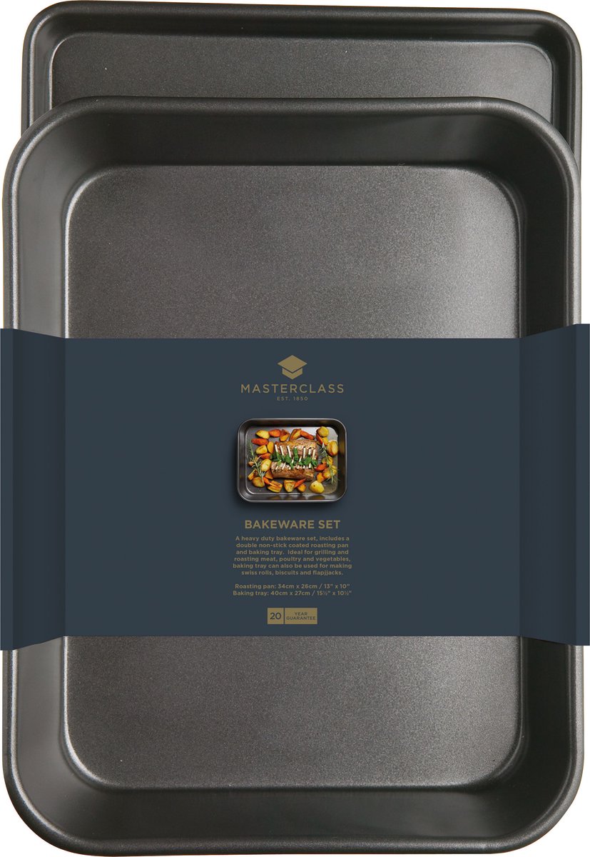 KitchenCraft MasterClass Set van Braadpan en Ovenschaal Met Antiaanbaklaag - Heavy Duty Koolstofstaal ‎27,5 x 8 x 40 Centimeter