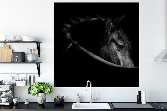 Stickers muraux - Sticker Feuille - Paarden - Portrait - Zwart - Animaux - 120x120 cm - Feuille Adhésive - Stickers muraux Chambre Enfant - Papier Peint Auto Adhésif XXL