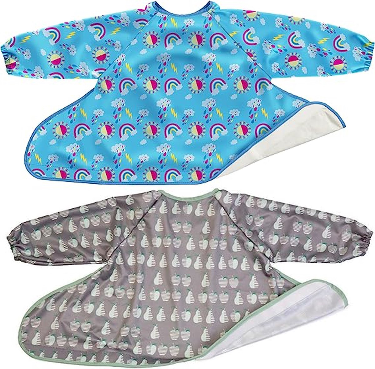 Goedkoopste Baby slabbetje met lange mouwen, 2 stuks, wortel/appel-design, waterdichte slabbetjes, afwasbaar, pasvorm verstelbaar, lang slabbetje, bijpassend dienblad