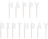 Partydeco - Verjaardagskaarsen Happy Birthday (wit)