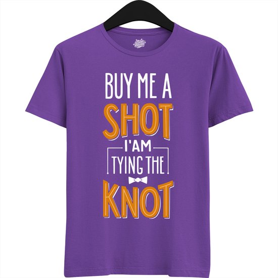 Buy Me A Shot | Vrijgezellenfeest Cadeau Man - Groom To Be Bachelor Party - Grappig Bruiloft En Bruidegom Bier Shirt - T-Shirt - Unisex - Dark Purple - Maat XL