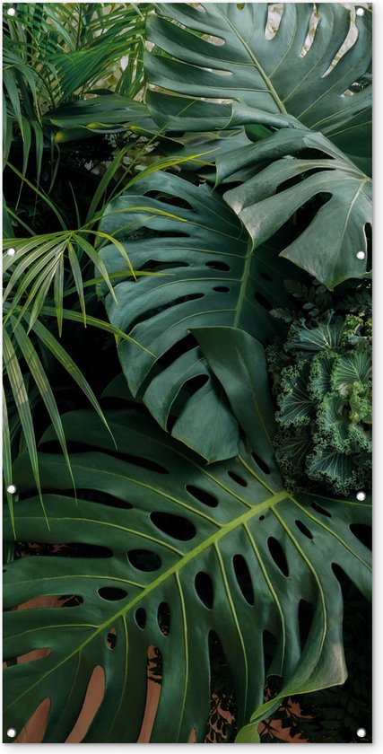 Wanddecoratie buiten Planten - Jungle - Bladeren - Tropisch - 80x160 cm - Tuindoek - Buitenposter