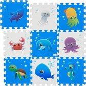 Relaxdays puzzelmat zeedieren - puzzel speelmat - 9 delen - foam speeltegels - kruipmat